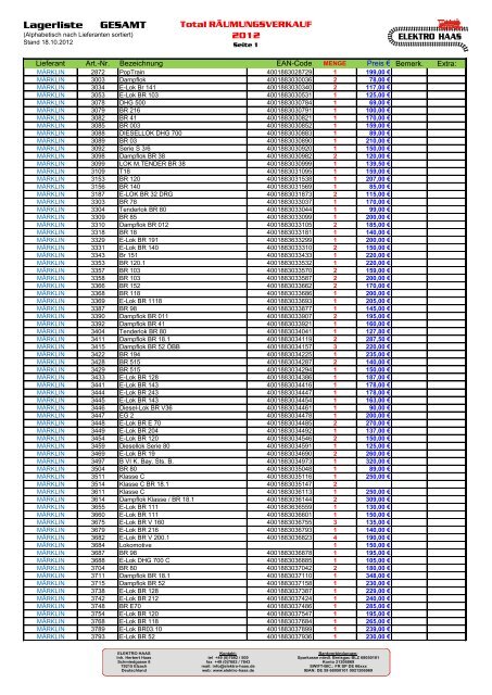 Lagerliste GESAMT - ELEKTRO HAAS