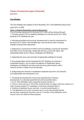 Land Supply Analysis - Rossendale Borough Council