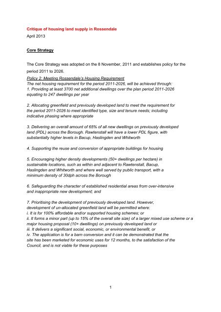 Land Supply Analysis - Rossendale Borough Council