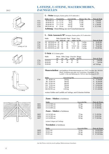 L-STEINE, U-STEINE, MAUERSCHEIBEN - Beton-Geyer - Straubing