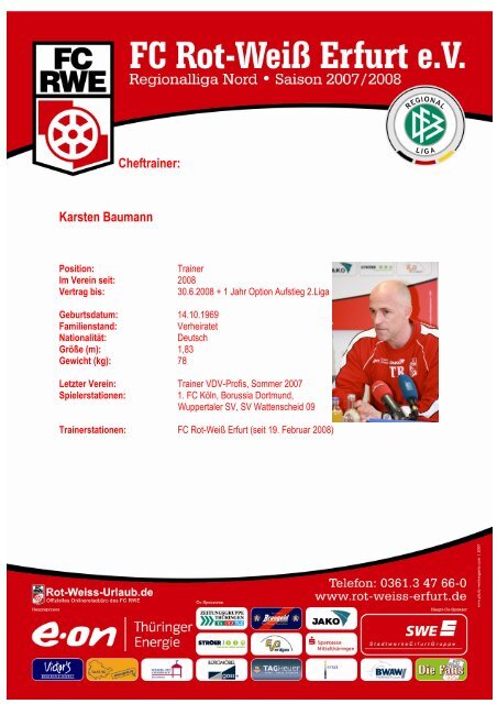 Pressemappe FC Rot-WeiÃ Erfurt e.V. Regionalliga Nord 2007/2008
