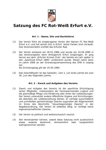 Satzung des FC Rot-WeiÃ Erfurt e.V. - FC Rot-Weiss Erfurt e.V.
