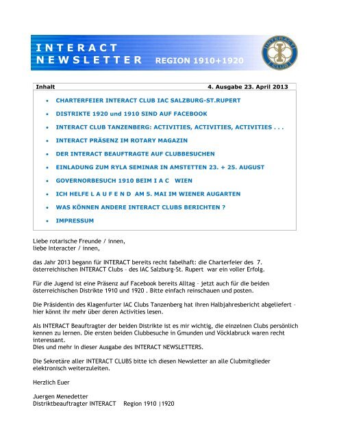 4. INTERACT Newsletter 23-04-2013 - Rotary Österreich