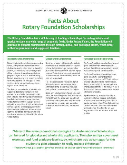 Facts about Rotary Foundation Scholarships (PDF)