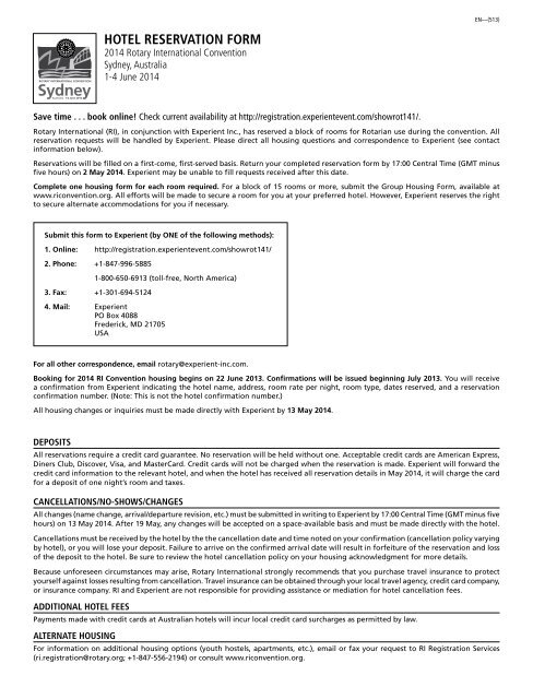 FORMULÁRIO DE RESERVA DE HOTEL - Rotary International