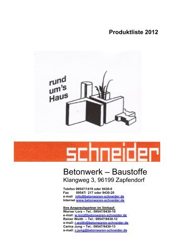 PLATTENPROGRAMM - Betonwerk - Baustoffe -  schneider, 96199 ...