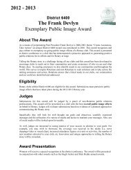 13 Frank Devlyn Exemplary Public Image Award - Rotary District 6400