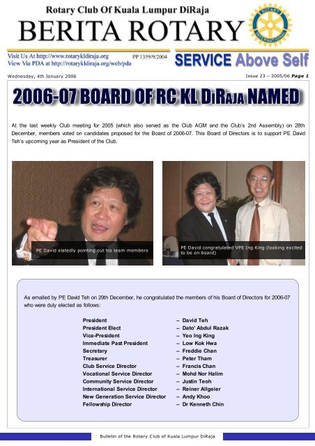 2006-07 board of rckl diraja named - Rotary Club of Kuala Lumpur ...