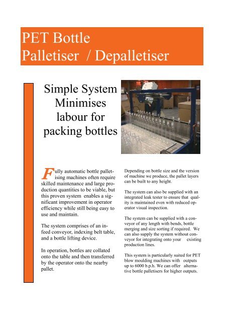 Manual Pallet Collating - Blow Moulding Controls