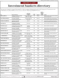 2003 Lists: Investment Bankers - Crain's Chicago Business