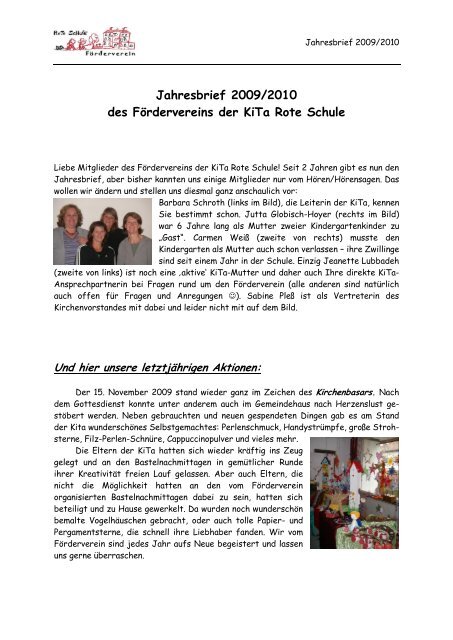 Jahresbrief 2009/2010 des Fördervereins der KiTa Rote Schule