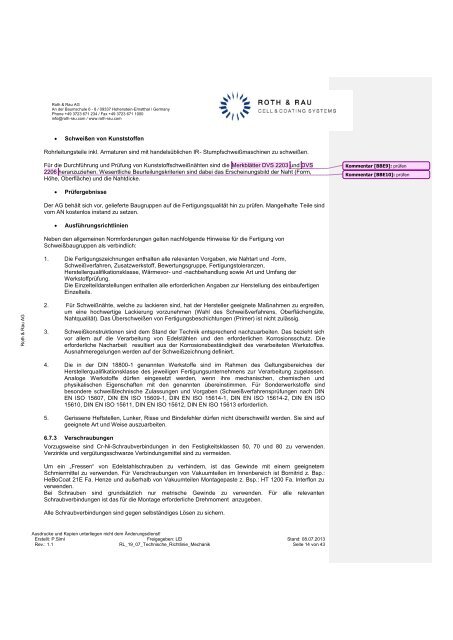 Technische Richtlinie Mechanik - Roth & Rau AG
