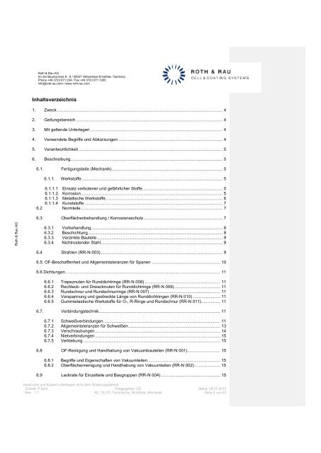 Technische Richtlinie Mechanik - Roth & Rau AG