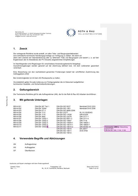 Technische Richtlinie Mechanik - Roth & Rau AG