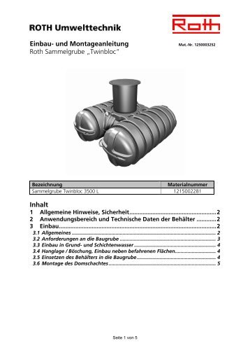 Einbau- und Montageanleitung Roth Sammelgrube „Twinbloc“ Inhalt