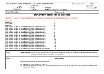 legal compliance register - ArcelorMittal South Africa