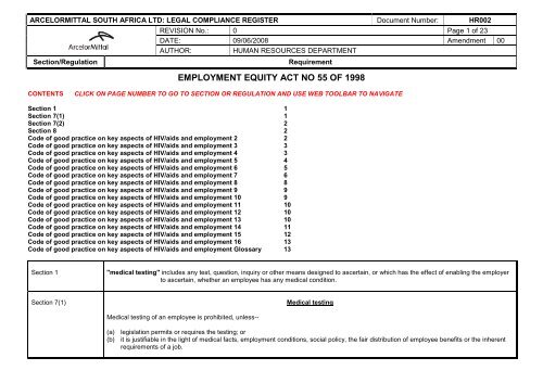 legal compliance register - ArcelorMittal South Africa