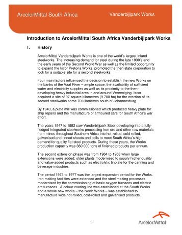 Introduction to ArcelorMittal South Africa Vanderbijlpark Works