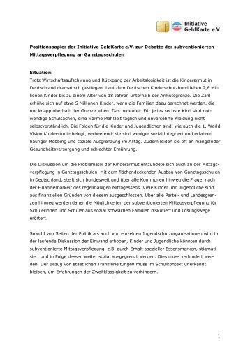 Positionspapier zur subventionierten Mittagsverpflegung - Initiative ...