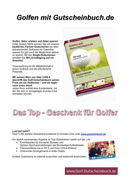 Golfen mit Gutscheinbuch.de - Clubgolf Marketing GmbH