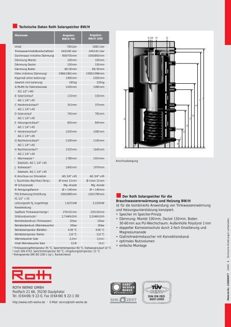 Solar Solarspeicher BWH 700 und 1000 l - Roth Werke