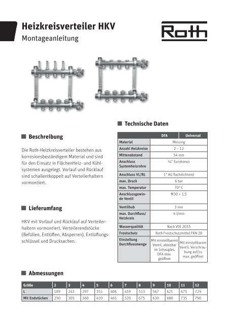 MontAgeAnleitung Heizkreisverteiler Hkv · instAllAtion ... - Roth Werke