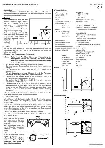 Regelungstechnik Raumthermostat RSF 20 - Roth Werke