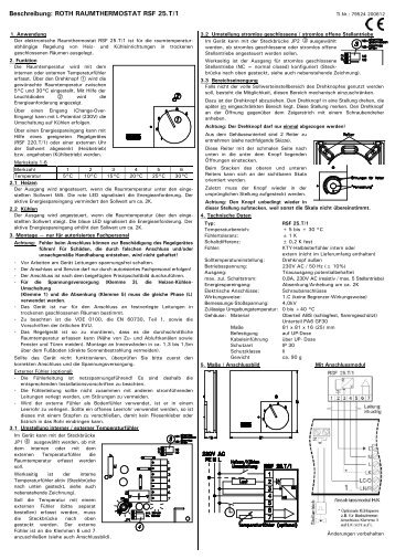 Beschreibung: ROTH RAUMTHERMOSTAT RSF 25.T/1 - Roth Werke