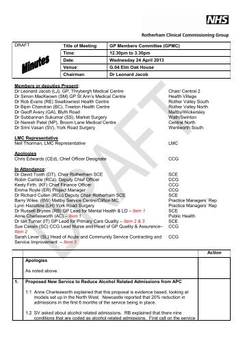 10 DRAFT GPMC Minutes 24 April 2013 - Rotherham CCG