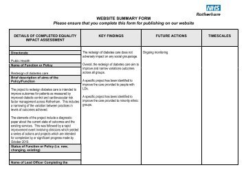 WEBSITE SUMMARY FORM Please ensure that ... - NHS Rotherham