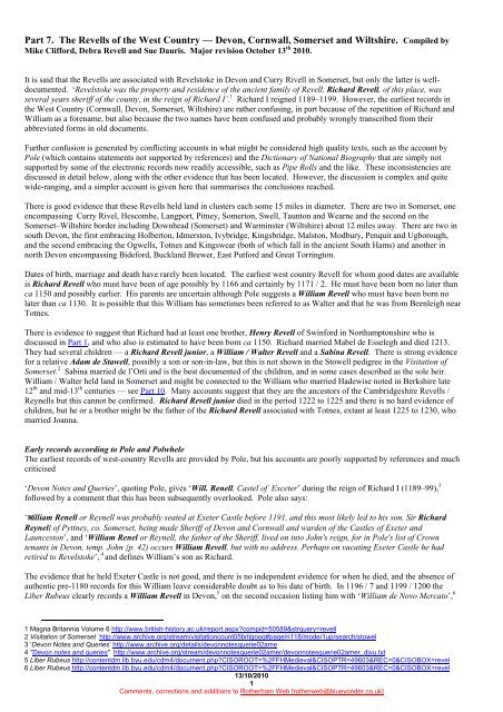 Part 7 The Revells Of The West Country A Devon Rotherham Web