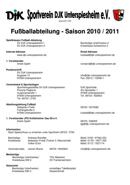 Fußballabteilung - Saison 2010 / 2011 - SV DJK Unterspiesheim