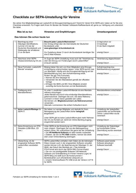 Checkliste zur SEPA-Umstellung fÃ¼r Vereine - Rottaler Volksbank ...