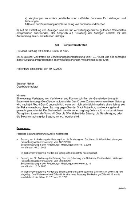 Verwaltungsgebührensatzung in der Fassung vom 30.03.2010