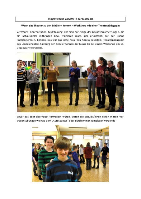 Projektwoche Theater in der Klasse 8a Wenn das Theater zu den ...