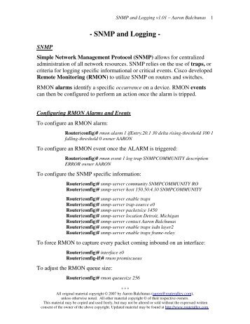 SNMP and Logging - Router Alley