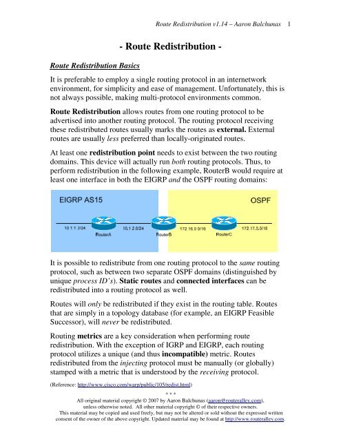 Route Redistribution - Router Alley