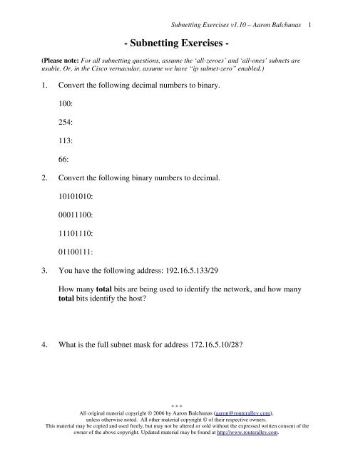 Subnetting Exercises - Router Alley