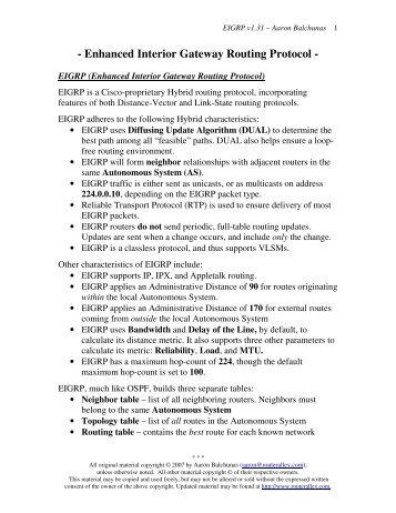 EIGRP (Enhanced Interior Gateway Routing Protocol) - Router Alley