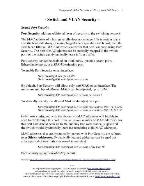 Switch and VLAN Security - Router Alley