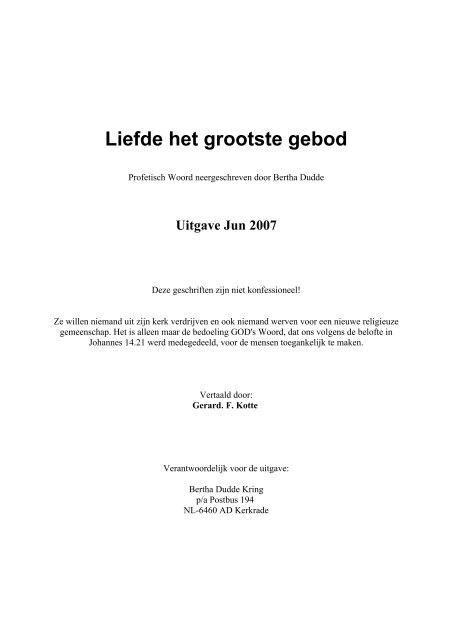 Liefde Het Grootste Gebod Bertha Dudde De Profetes Van De