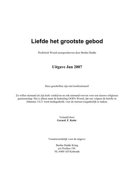 Liefde Het Grootste Gebod Bertha Dudde De Profetes Van De