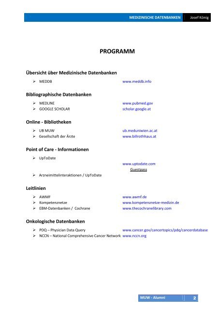 medizinische datenbanken - Alumni Club Medizinische UniversitÃ¤t ...