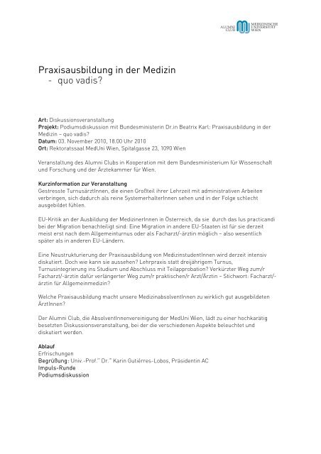 Jahresbericht 2010 - Alumni Club Medizinische UniversitÃ¤t Wien