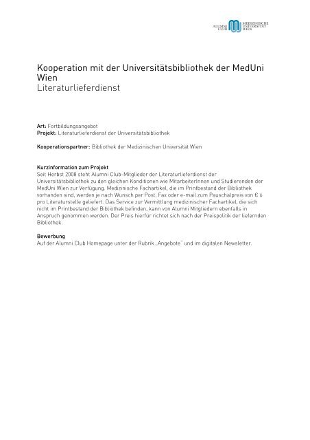 Jahresbericht 2010 - Alumni Club Medizinische UniversitÃ¤t Wien