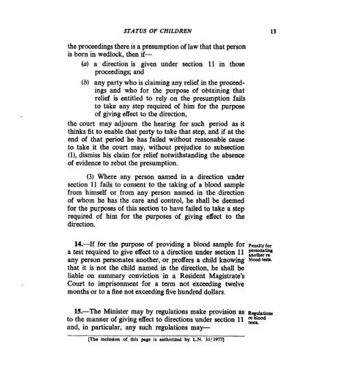 The Status of Children's Act - 1976