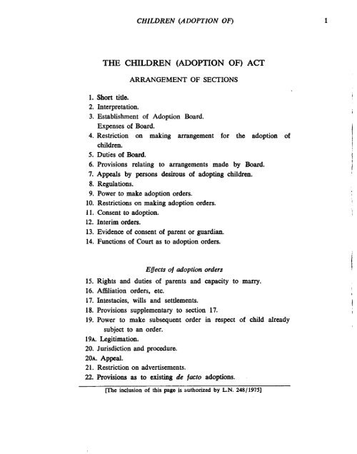 THE CHILDREN (ADOPTION OF) ACT
