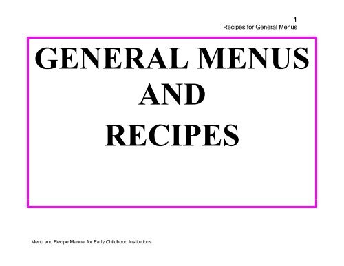 Menu and Recipe Manu.. - The Early Childhood Commission