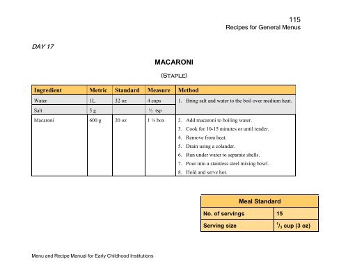 Menu and Recipe Manu.. - The Early Childhood Commission