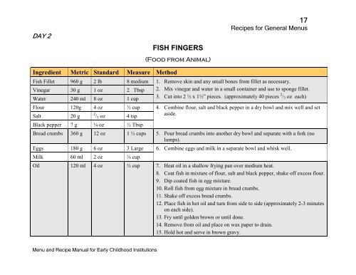 Menu and Recipe Manu.. - The Early Childhood Commission